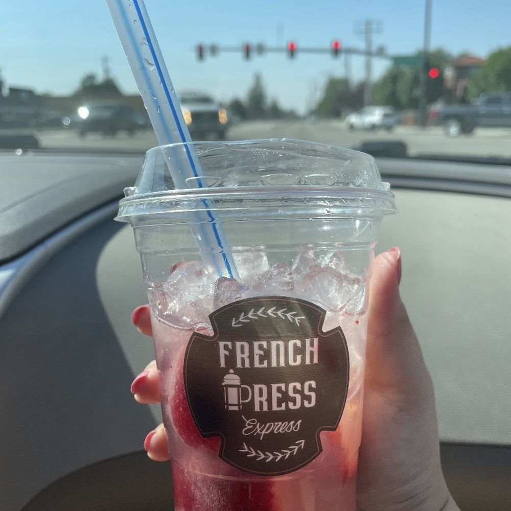 French Press Express - Strawberry fruit seltzer w/coconut syrup - Coffee & Tea Near Me - Meridian, Idaho