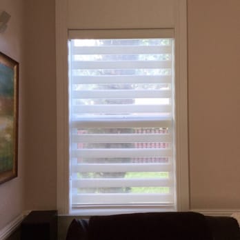 Elite Decor Window Treatments - "Zebra shade" installed in our family room - Shutters Near Me