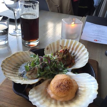Miku - Scallop Trio. Delicious brussels sprouts and bacon underneath - Japanese Near Me - Vancouver, British Columbia