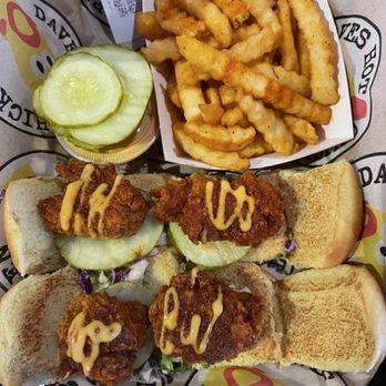 Dave's Hot Chicken - Daves Mini Sliders w/ Fries - Chicken Shop Near Me - San Leandro, California Dave's Hot Chicken - Daves Mini Sliders w/ Fries - Chicken Shop Near Me - San Leandro, California