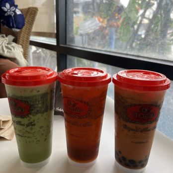 ChaTraMue Original Thai Tea - Green Thai tea ( left ) Honey lemon plum red tea ( middle ) Thai tea with boba ( right ) - Bubble Tea Near Me - Los Angeles, California ChaTraMue Original Thai Tea - Green Thai tea ( left ) Honey lemon plum red tea ( middle ) Thai tea with boba ( right ) - Bubble Tea Near Me - Los Angeles, California