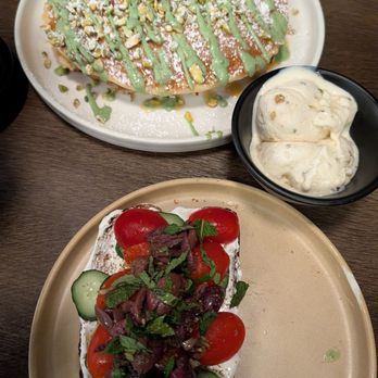Detroit Perk Coffee House - Pistachio pancake and labneh on toast - Coffee & Tea Near Me - Dearborn Heights, Michigan