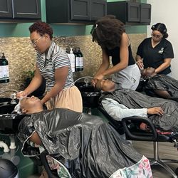 Mane Nutrients Natural Hair Salon - Everyone busy at the shampoo bowls