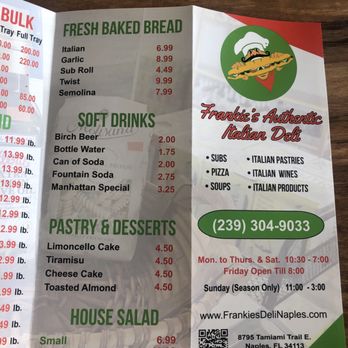Frankie's Italian Deli - Menu - Pizza Near Me - Naples, Florida Frankie's Italian Deli - Menu - Pizza Near Me - Naples, Florida