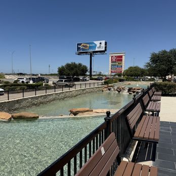 BJ's Restaurant & Brewhouse - Waterfall outside - Pizza Near Me - New Braunfels, Texas