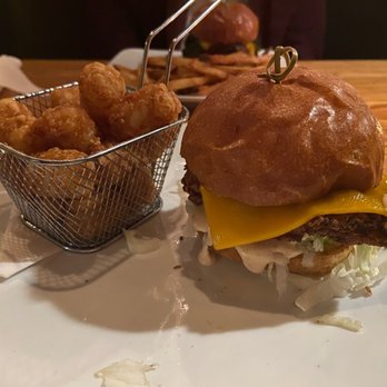 Rapture - Fried Chicken Sandwich with Tater Tots - New American Near Me - Charlottesville, Virginia Rapture - Fried Chicken Sandwich with Tater Tots - New American Near Me - Charlottesville, Virginia