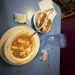 Newest Lunch - 2dogs no onions, manhattan clam chowder