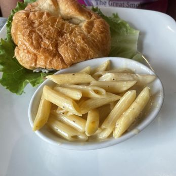 Local Goat - Chicken Salad on croissant with Mac and Cheese - New American Near Me - Pigeon Forge, Tennessee Local Goat - Chicken Salad on croissant with Mac and Cheese - New American Near Me - Pigeon Forge, Tennessee