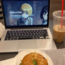 Iced Grogg Latte and Bacon, Egg and cheese bagel with lemon dill cream cheese. Iced Grogg Latte and Bacon, Egg and cheese bagel with lemon dill cream cheese.