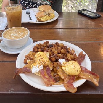 Cenote - Eggs Benedicte, which comes with home fries. - Coffee & Tea Near Me - Austin, Texas
