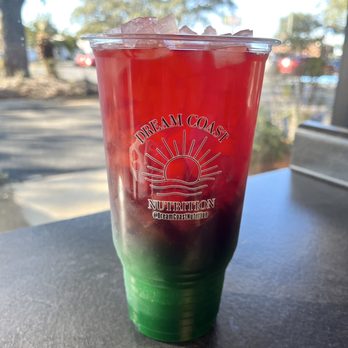 White Sands Nutrition - a red and green drink in a plastic cup - Coffee & Tea Near Me - Fort Walton Beach, Florida White Sands Nutrition - a red and green drink in a plastic cup - Coffee & Tea Near Me - Fort Walton Beach, Florida