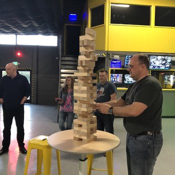 LazerX Arena - Playing Jenga while waiting for everyone to arrive. - Laser Tag Near Me - Kirkland, Washington