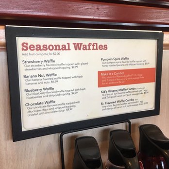 Sammy's Stackhouse - Seasonal waffles menu shows you can add 2 eggs and 2 strips of sausage or bacon for $2. - American Near Me - Orange, California Sammy's Stackhouse - Seasonal waffles menu shows you can add 2 eggs and 2 strips of sausage or bacon for $2. - American Near Me - Orange, California