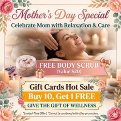 Golden Sun Massage & Bodywork - Mother's Day Special  Celebrate Mom with Relaxation & Care    Free Body Scrub (Value $20)  Gift Cards Hot Sale  Buy 10, Get 1 FREE