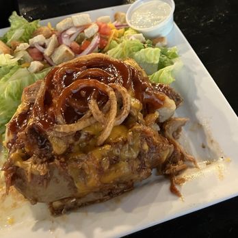 Mr Zeke's Restaurant - Loaded BBQ pulled pork potato with side salad - Burgers Near Me - Lakeside, Arizona