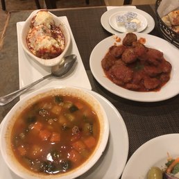Minestrone soup, side of sausage, Sicilian style meatballs Minestrone soup, side of sausage, Sicilian style meatballs