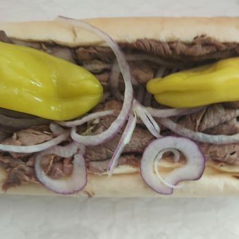 Leno's Sandwich Shop - My Italian beef cold sub sandwich, I took off the tomatoes and added the Italian dressing. - Sandwiches Near Me - Waukegan, Illinois Leno's Sandwich Shop - My Italian beef cold sub sandwich, I took off the tomatoes and added the Italian dressing. - Sandwiches Near Me - Waukegan, Illinois