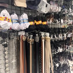 Belts, socks, hats, sunglasses