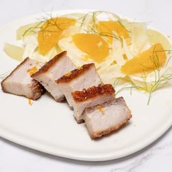 The Meat Hook - Hudson - Pork belly - ingredient from the Meat Hook - Hudson. Served with braised fennel and fennel orange salad.