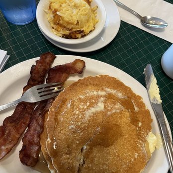 Joey's Pancake House - 1a breakfast (pancakes and bacon) with a side of hash brown casserole - Diners Near Me - Maggie Valley, North Carolina