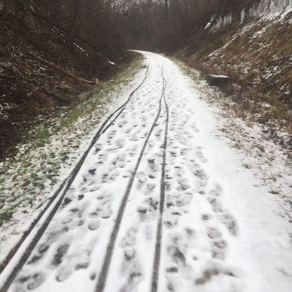 Traffic marks on the snow. Traffic marks on the snow.