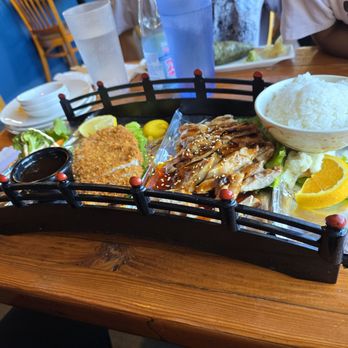 Tora Sushi Lounge - Combination Platter with Pork Cutlet and Teriyaki Chicken - Sushi Bars Near Me - Seaside, Oregon Tora Sushi Lounge - Combination Platter with Pork Cutlet and Teriyaki Chicken - Sushi Bars Near Me - Seaside, Oregon