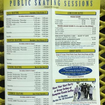 Hampton Roads Iceplex - List of public skating sessions, taken in September 2016. I found the website wasn't 100% accurate. - Skating Rinks Near Me - Yorktown, Virginia