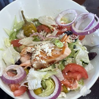 Old Market Grill - Already eating the Greek salad and salmon protein. Light vinaigrette dressing. - Breakfast & Brunch Near Me - Wildomar, California