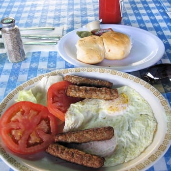 Pacific Diner - 2 fried eggs, sausage, biscuits, and tomato subbed for potatoes - Breakfast & Brunch Near Me - San Pedro, California Pacific Diner - 2 fried eggs, sausage, biscuits, and tomato subbed for potatoes - Breakfast & Brunch Near Me - San Pedro, California
