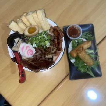 Sakura Hawaii BBQ & Ramen - Tonkotsu Ramen with tofu, BBQ Chicken,BBQ Beef,Beef Short Rib and 2 Chicken Egg Roll - Hawaiian Near Me - Columbus, Ohio Sakura Hawaii BBQ & Ramen - Tonkotsu Ramen with tofu, BBQ Chicken,BBQ Beef,Beef Short Rib and 2 Chicken Egg Roll - Hawaiian Near Me - Columbus, Ohio