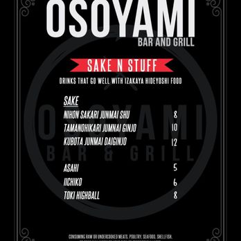 Osoyami Bar And Grill - Sake menu as of May 18, 2024 - Bars Near Me - Honolulu, Hawaii Osoyami Bar And Grill - Sake menu as of May 18, 2024 - Bars Near Me - Honolulu, Hawaii