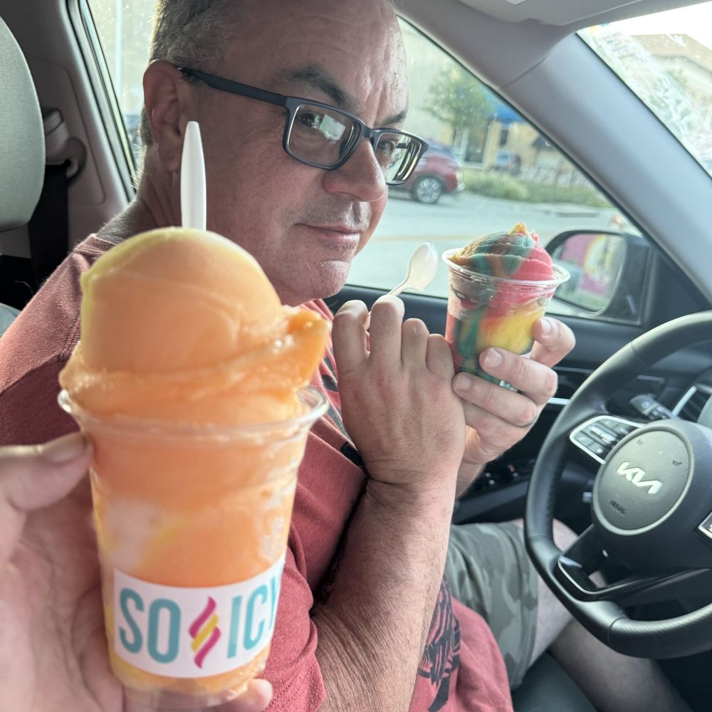 My husband with our treats from So Icy in Garland My husband with our treats from So Icy in Garland