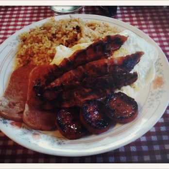 Harry's Café - Grand Deluxe- eggs, bacon, spam, Portuguese sausage and fried rice - Breakfast & Brunch Near Me - Honolulu, Hawaii Harry's Café - Grand Deluxe- eggs, bacon, spam, Portuguese sausage and fried rice - Breakfast & Brunch Near Me - Honolulu, Hawaii