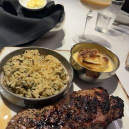 NY strip cooked perfectly with rice and potatoes. Was so delicious NY strip cooked perfectly with rice and potatoes. Was so delicious