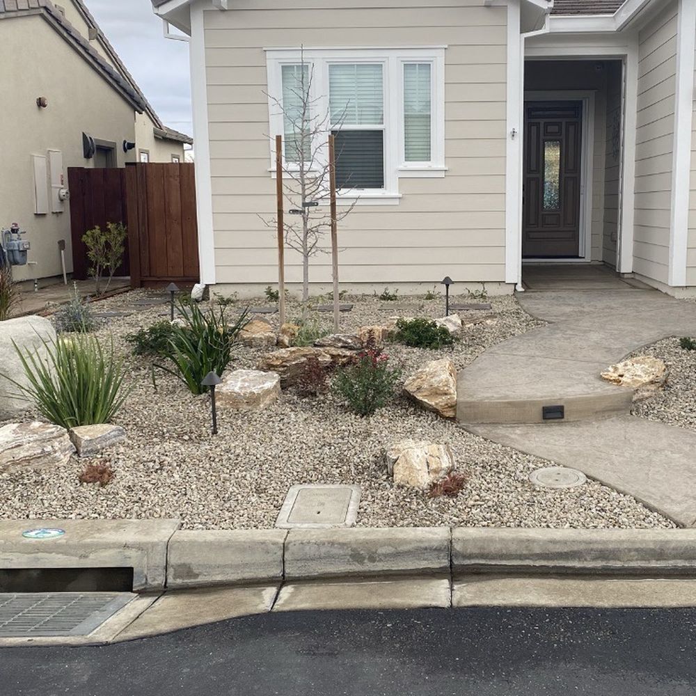 Complete Landscape - Total front yard with new stamped concrete walkway - Landscaping Near Me - Oakley, California Complete Landscape - Total front yard with new stamped concrete walkway - Landscaping Near Me - Oakley, California