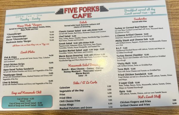 Menu photo 2 Five Forks Cafe Williamsburg, VA