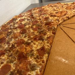 a pepperoni and sausage pizza