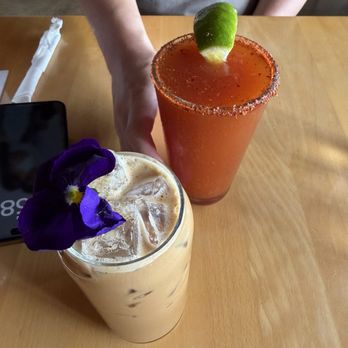 Honey's Bistro - Iced dirty chai latte & a michelada - Breakfast & Brunch Near Me - Encinitas, California