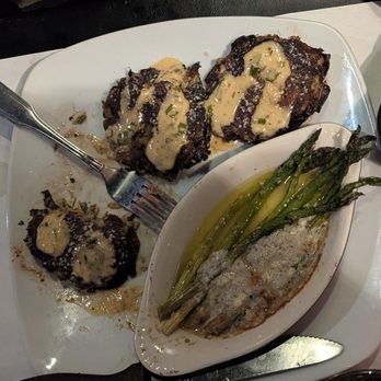 Half Shell Oyster House - This is the seafood stuff Portobello mushrooms with asparagus with Gorgonzola cheese - Seafood Near Me - Flowood, Mississippi Half Shell Oyster House - This is the seafood stuff Portobello mushrooms with asparagus with Gorgonzola cheese - Seafood Near Me - Flowood, Mississippi