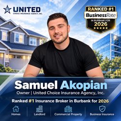 United Choice Insurance Agency - Samuel Akopian, owner of United Choice Insurance Agency in Burbank, CA. Recognized by BusinessRate as a top local insurance broker in 2026.