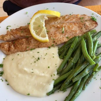 Restaurant Bonjour - a plate of fish, mashed potatoes and green beans - French Near Me - Naples, Florida