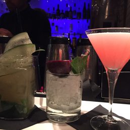 On the left: Some sort of iced tea. Two on the right: Passion Fruit Martini