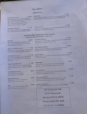 Menu photo 6 BG's Grub & Pub Bunker Hill, IL Menu photo 6 BG's Grub & Pub Bunker Hill, IL