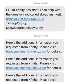 XFINITY - These are the texts I received between my husband's call to cancel service and when they called me. - Internet Service Providers Near Me - Englewood, Colorado