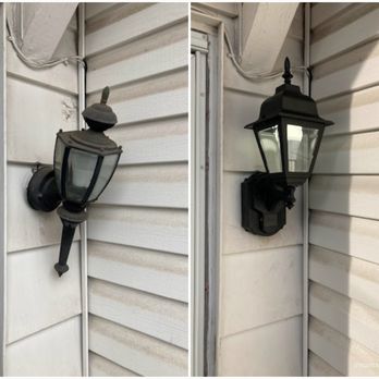 Simple Simon Maintenance - two side by side images of a light on the side of a house - Handyman Near Me