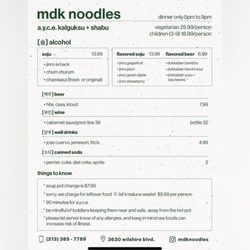 MDK Noodles - Menu AYCE Shabu & Kalguksu daily from 5pm-9pm.