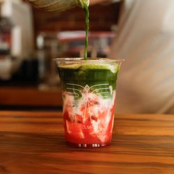 Strawberry Matcha with Mint Foam
