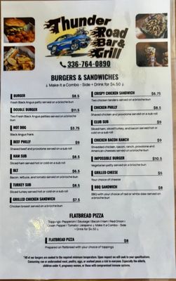 Menu photo 1 Thunder Road Grill Winston Salem, NC