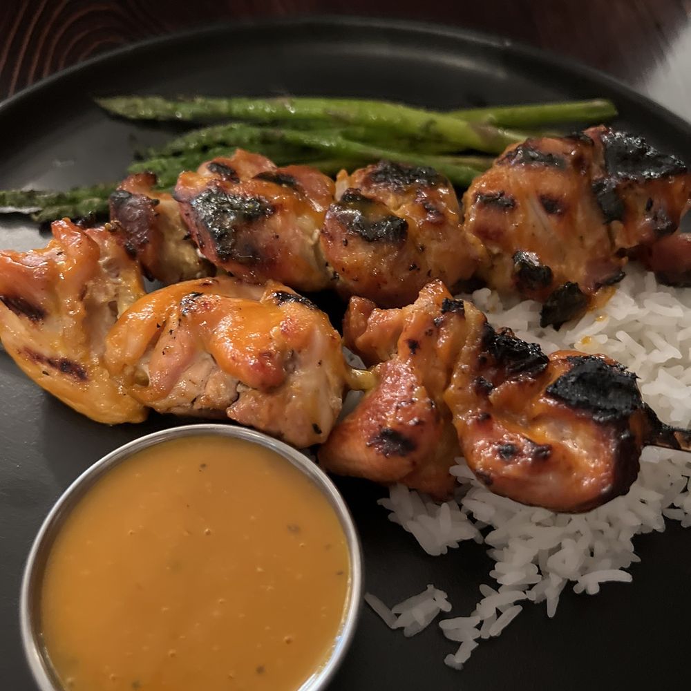 Belton Chalet - Chicken skewers with jasmine rice and asparagus - Hotels Near Me - West Glacier, Montana
