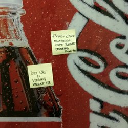 The Virginian - Post-It on the Coke machine reads " Please Check expiration date before drinking"